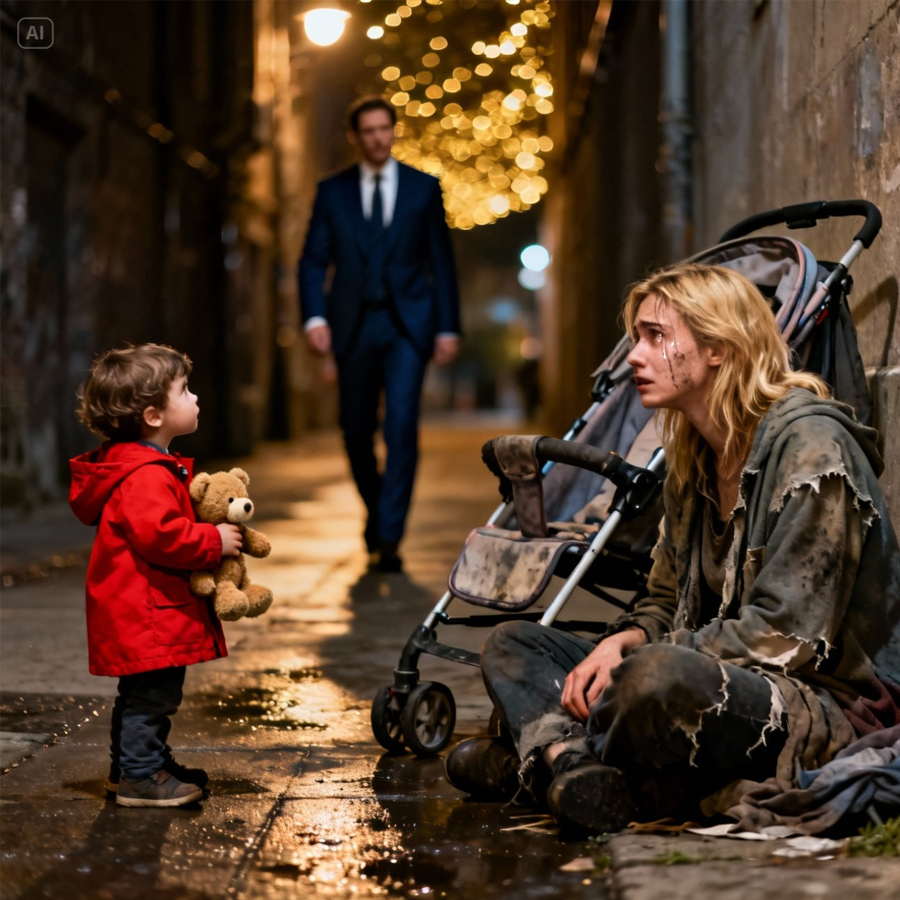 A Wealthy Man Walked Past a Beggar Without Looking Back—Until His Young Son Stopped, Turned Around, and Said One Sentence That Changed Everything. What Began as an Ordinary Walk Through the City Unraveled Into a Shocking Discovery About the Man on the Sidewalk, a Hidden Past the Father Had Buried for Years, and a Moral Reckoning So Powerful It Silenced a Crowd, Shattered Assumptions About Success and Failure, and Proved That the Smallest Voice Can Expose the Biggest Truth