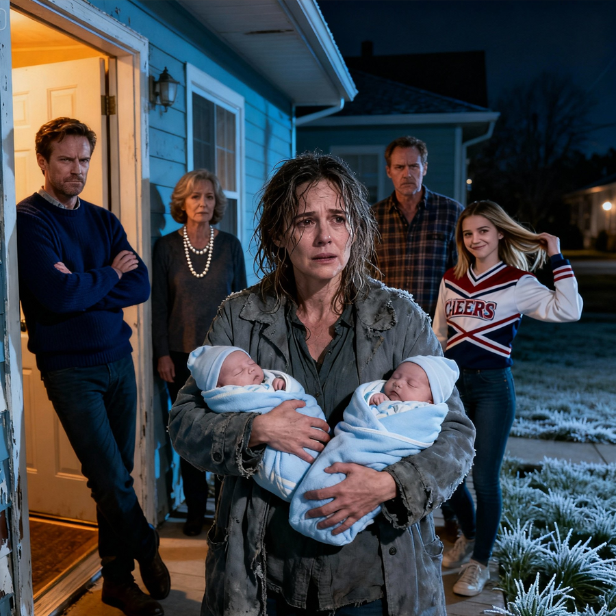 Her Husband and His Family Forced Her and Her Newborn Twins Into the Cold at Midnight, Confident She Had Nothing Left, Completely Unaware the Woman They Dismissed Was Secretly a Billionaire Whose Silence Was About to Rewrite Their Lives Forever