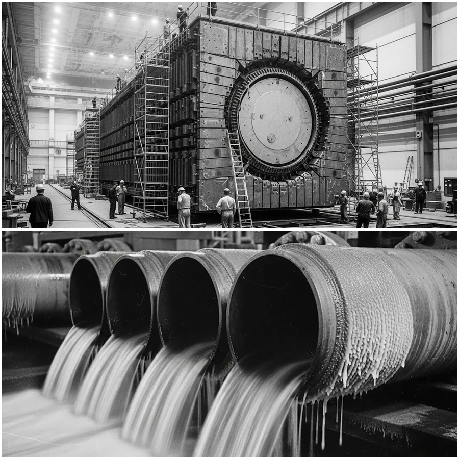 Penetrating through its entire depth were 2004 aluminum tubes loaded with uranium fuel.