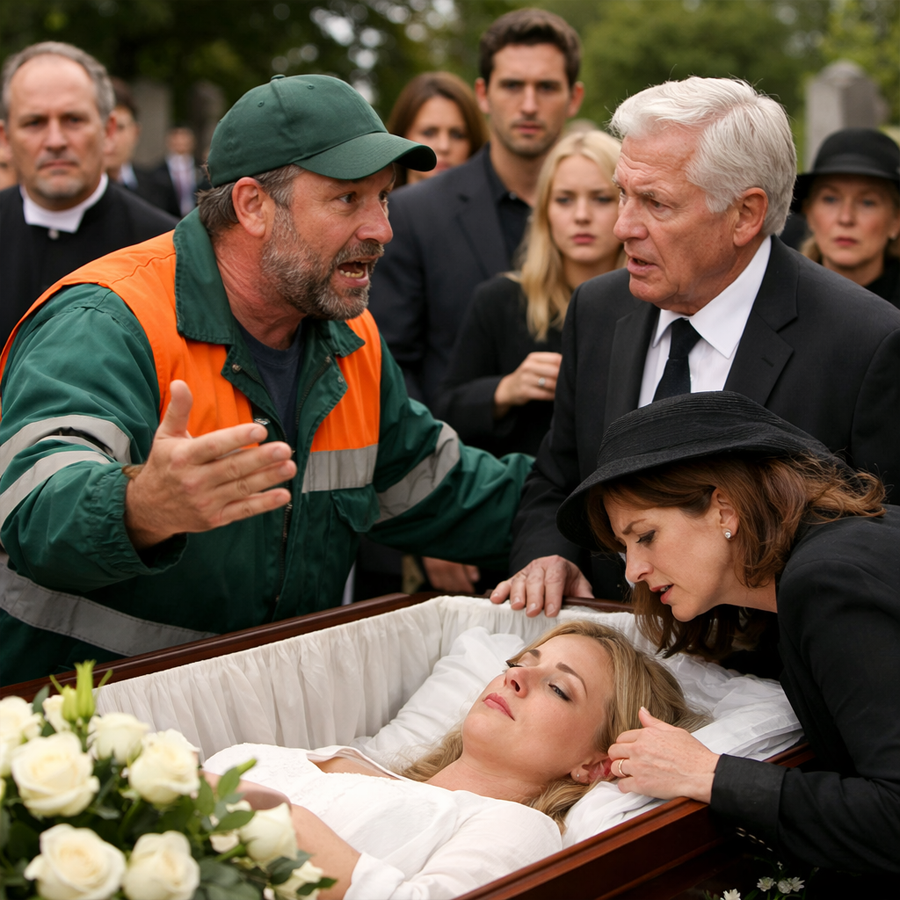 “She’s Not Dead!” The Garbage Collector Halted the Billionaire’s Farewell—And the Secret He Uncovered in Her Trash Shattered a Dynasty Overnight