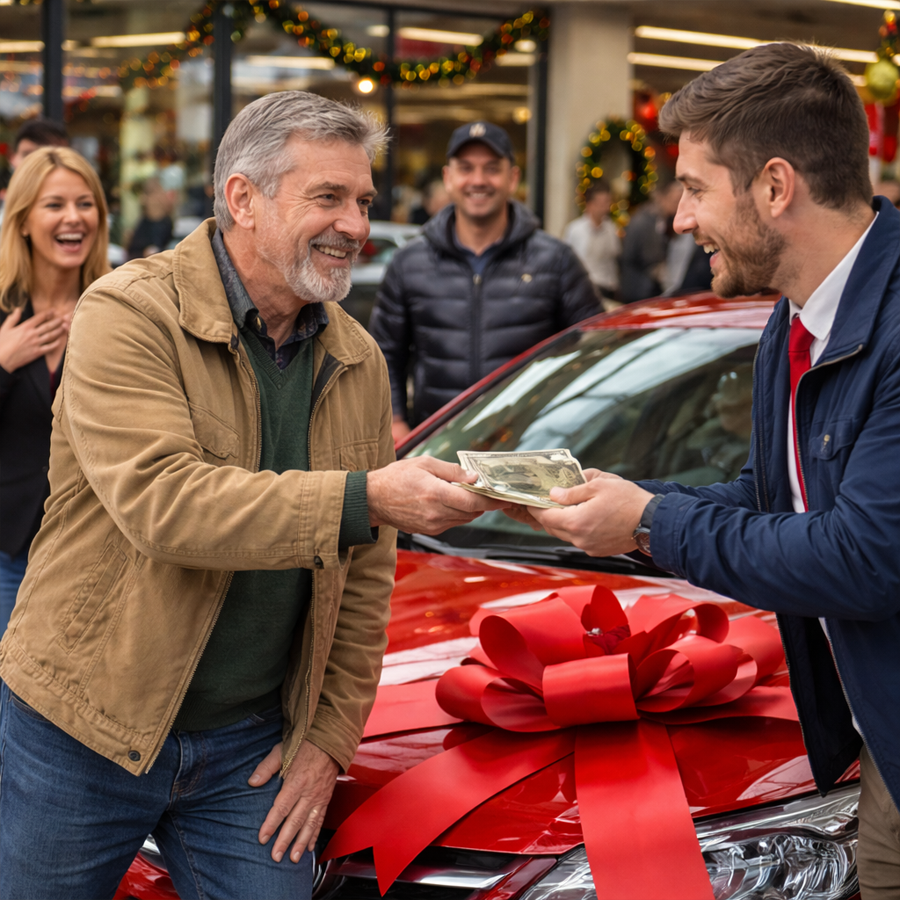 They Mocked the Quiet Janitor Buying a Christmas Car for His Daughter—Until He Opened a Plain Envelope, Paid in Cash, and Exposed the Dealership’s Dirty Secret