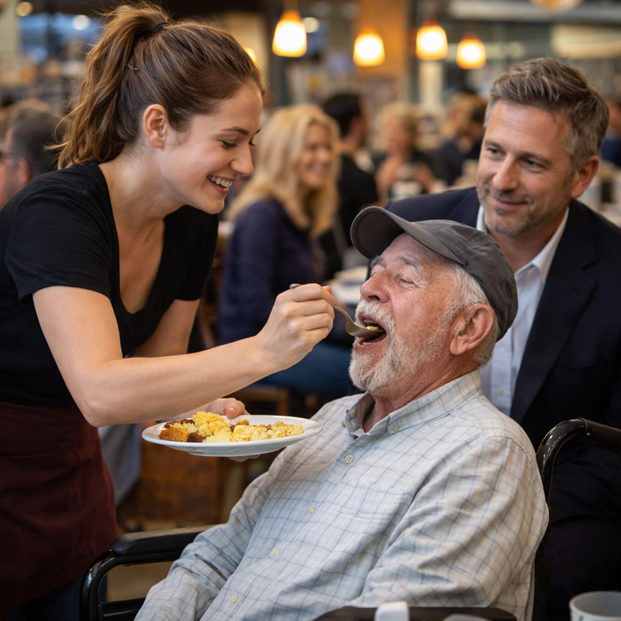 Billionaire Spots a Diner Waitress Gently Feeding His Ailing Father—But What the Old Man Slips Into Her Hand Forces Him to Rewrite Their Christmas