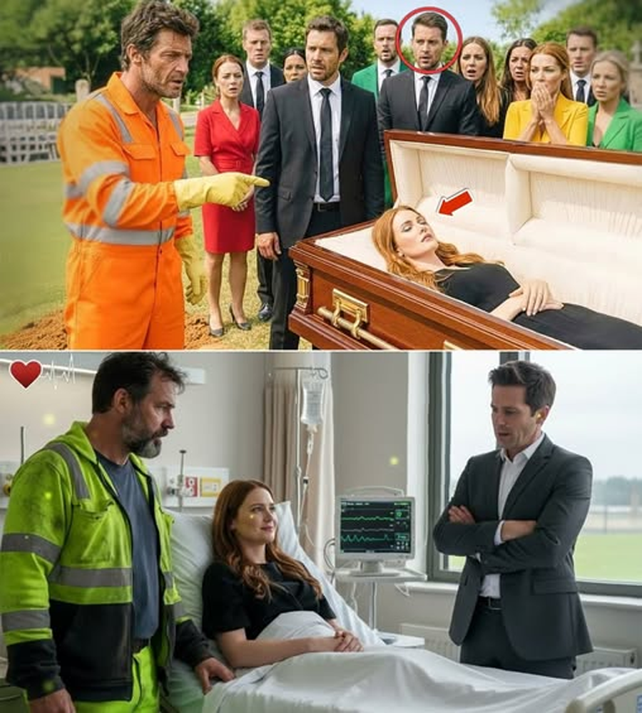 “She’s Not Gone!” — A Garbage Collector’s Shout Froze a Billionaire’s Perfect Funeral, and the Proof He Found Exposed a Hidden Deal Powerful People Swore Would Never See Daylight