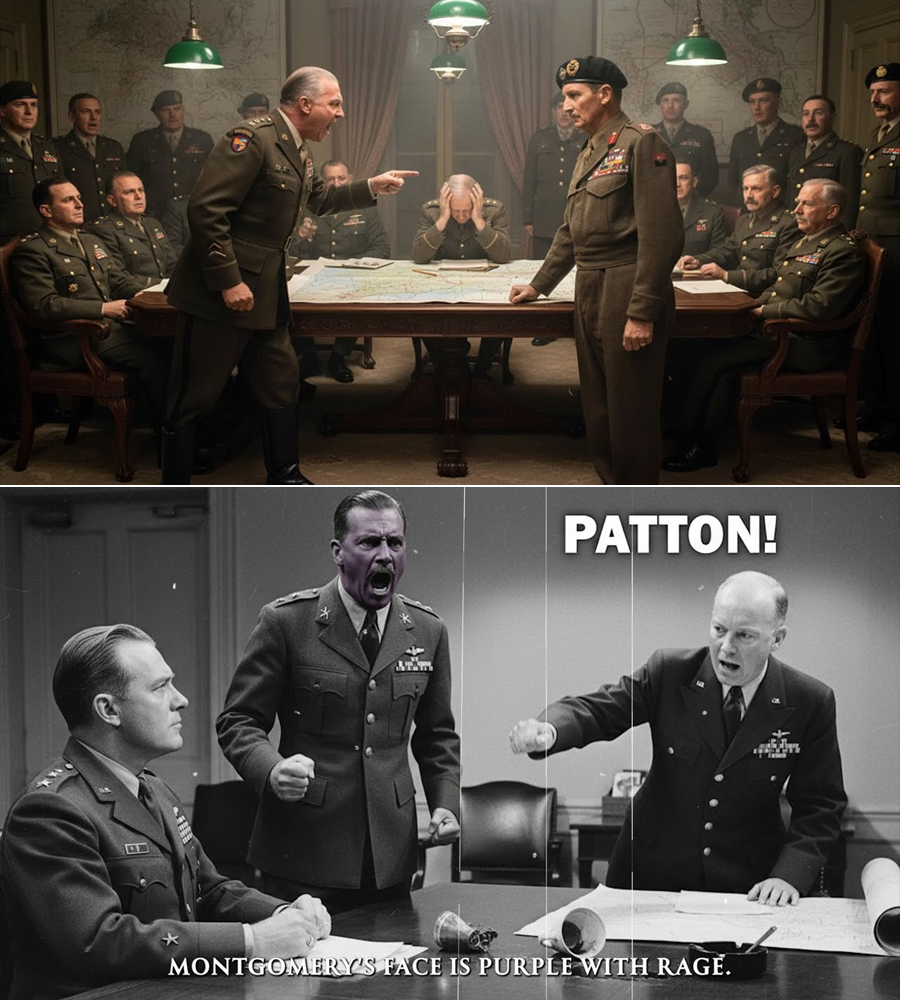 “Tell Me He Didn’t Just Say That”—The Closed-Door Clash Where Patton Cut Too Deep, Montgomery Went Silent, and Eisenhower Chose One Whisper to Save the Alliance