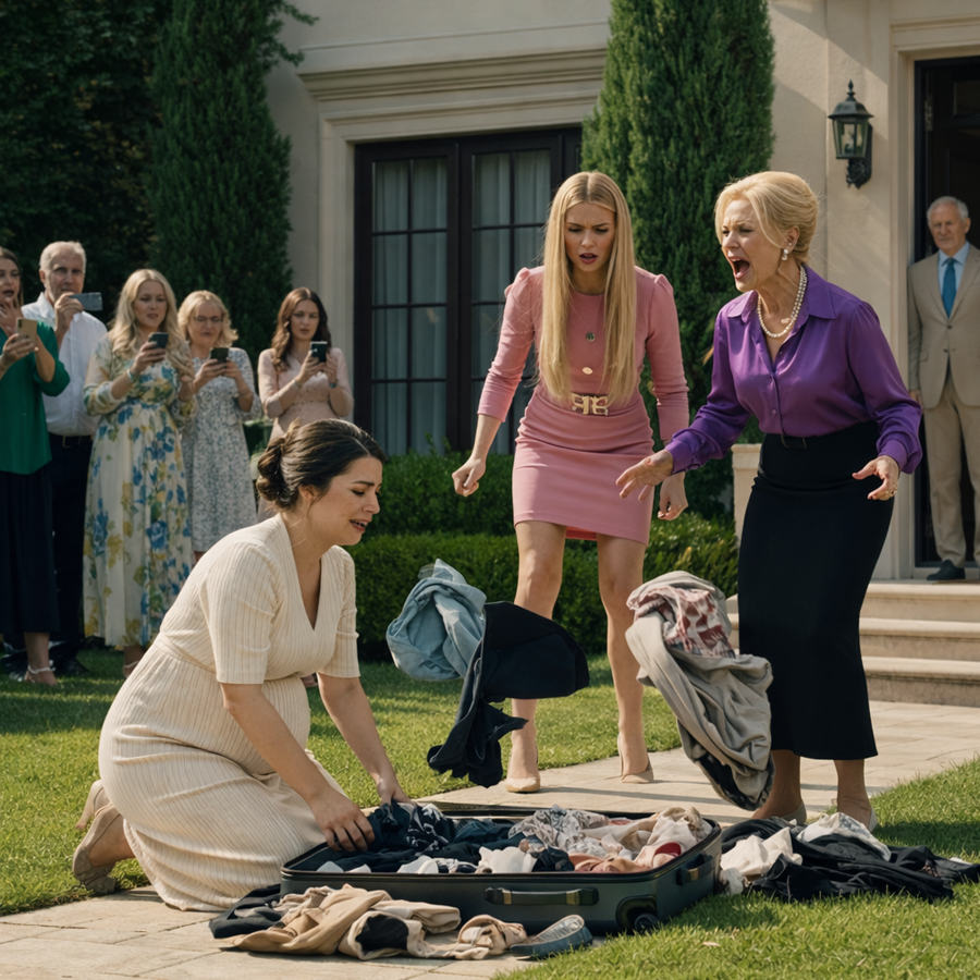 They Threw a Pregnant Wife Out Onto the Lawn With Her Suitcase, Laughed as Neighbors Watched, and Believed the Family Name Would Protect Them Forever—But When Her Billionaire Husband Returned Unexpectedly, One Silent Walk, a Few Measured Words, and a Decision Made on the Spot Turned Their Cruel Display Into a Stunning Reversal That No One Present Would Ever Forget