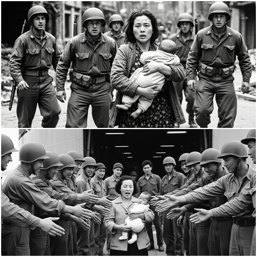 “Don’t Touch My Baby!” — Her Desperate Cry Cut Through the POW Camp Like Thunder, Freezing Armed U.S. Soldiers in Their Tracks as a Japanese Mother Clutched Her Child in Terror, Certain the War Had Finally Reached Its Cruelest Moment, Until Something Unthinkable Happened: Orders Stopped, Weapons Lowered, and Hardened Men Who Had Faced Battle Without Flinching Suddenly Stepped Back, Creating a Silence So Heavy It Changed the Fate of One Woman, One Child, and Revealed a Hidden Line Even War Could Not Cross
