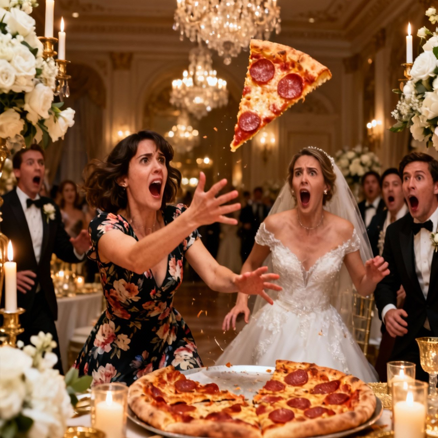 She Attended Her Sister’s $1.2 Million Dream Wedding and Was Handed a Cold Slice of Pizza on a Plastic Plate—Plus a “Seating Fee” Invoice From Her Own Mother. Laughed At. Exiled to the Last Table. Written Off as Nothing. But When She Calmly Took the Microphone and Said She Had “A Special Presentation,” the Lights Dimmed, the Screen Turned On, and the Celebration Stopped Cold. What Played Next Turned Smirks Into Panic, Froze 200 Guests in Silence, and Ended the Night Exactly Where It Deserved—With the Truth Served Ice Cold.