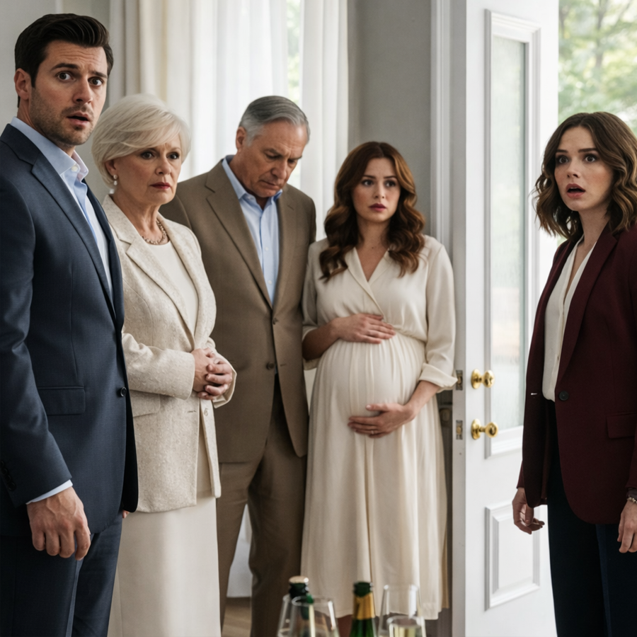 She Arrived Home Early Expecting Apologies and Quiet Answers — Instead She Walked Into a Celebration That Was Never Meant for Her: Laughter Echoing Through a House That Once Felt Like Home, Glasses Raised for a Future She Wasn’t Part Of, and a Pregnancy Announcement That Exposed a Carefully Hidden Betrayal. Her Husband Was Smiling. His Parents Were Cheering. And the Woman Standing at the Center of It All Wasn’t Her. What She Witnessed That Night Would Shatter a Marriage, Redefine Loyalty, and Trigger a Series of Decisions So Calculated and Unforgiving That Nothing Would Ever Return to the Way It Was Before.