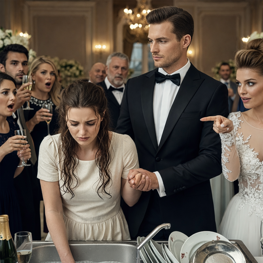 They Pointed, Laughed, and Forced Her to Scrub Dishes in a Wedding Hall Meant for Celebration—But When a Billionaire Walked In Without Warning, Smiles Cracked, Secrets Surfaced, and a Single Calm Decision Turned a Night of Cruelty Into a Stunning Reckoning No One Expected to Witness