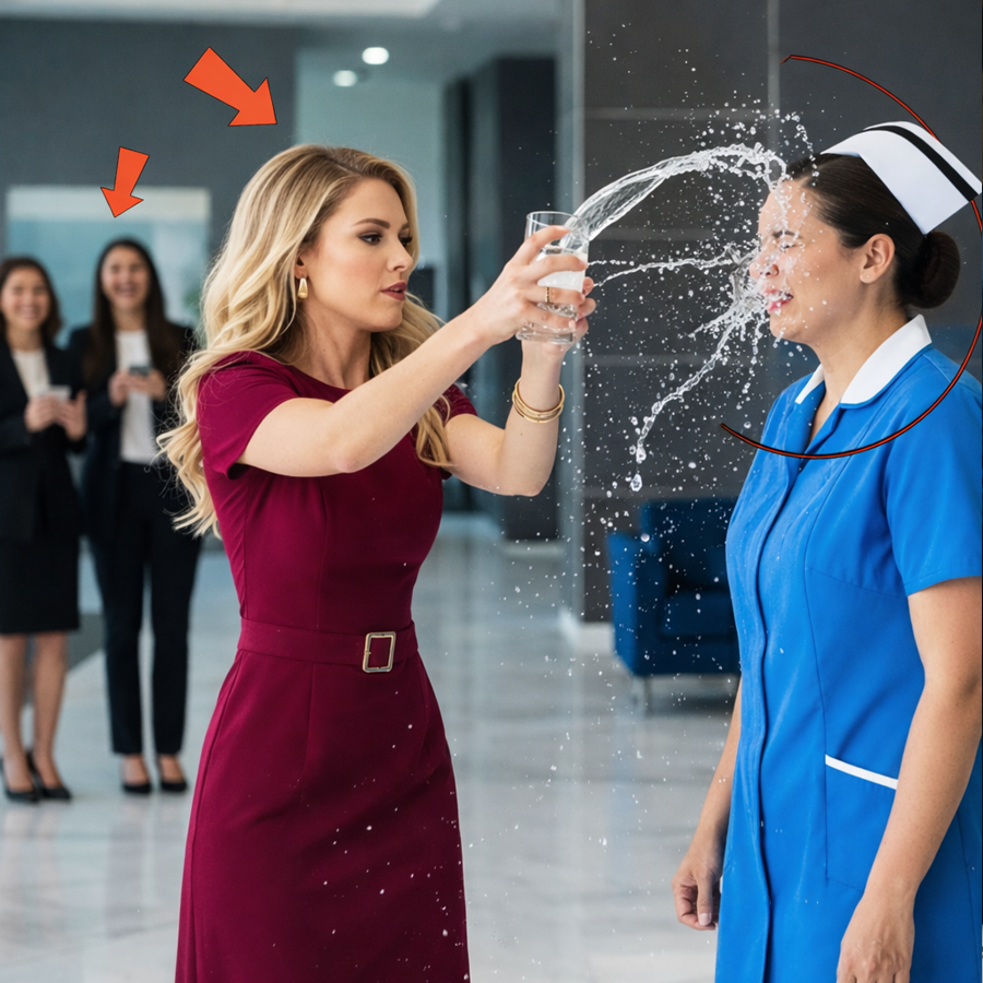 She Laughed as the Nurse Stood Frozen in Front of Everyone, Certain Her Name and Money Made Her Untouchable. Guests Watched. No One Intervened. The Millionaire’s Daughter Enjoyed the Moment — Until Something Subtle Changed. A Phone Call. A Quiet Exchange. A Sudden Shift in the Room. Within Minutes, Confidence Crumbled, Smiles Disappeared, and the Truth About Power Was Exposed. What No One Knew Was That the Nurse’s Husband Wasn’t Just Anyone — He Was the Man Who Controlled Everything Behind the Scenes. And By the Time the Reality Set In, It Was Already Too Late to Undo What Had Been Done.