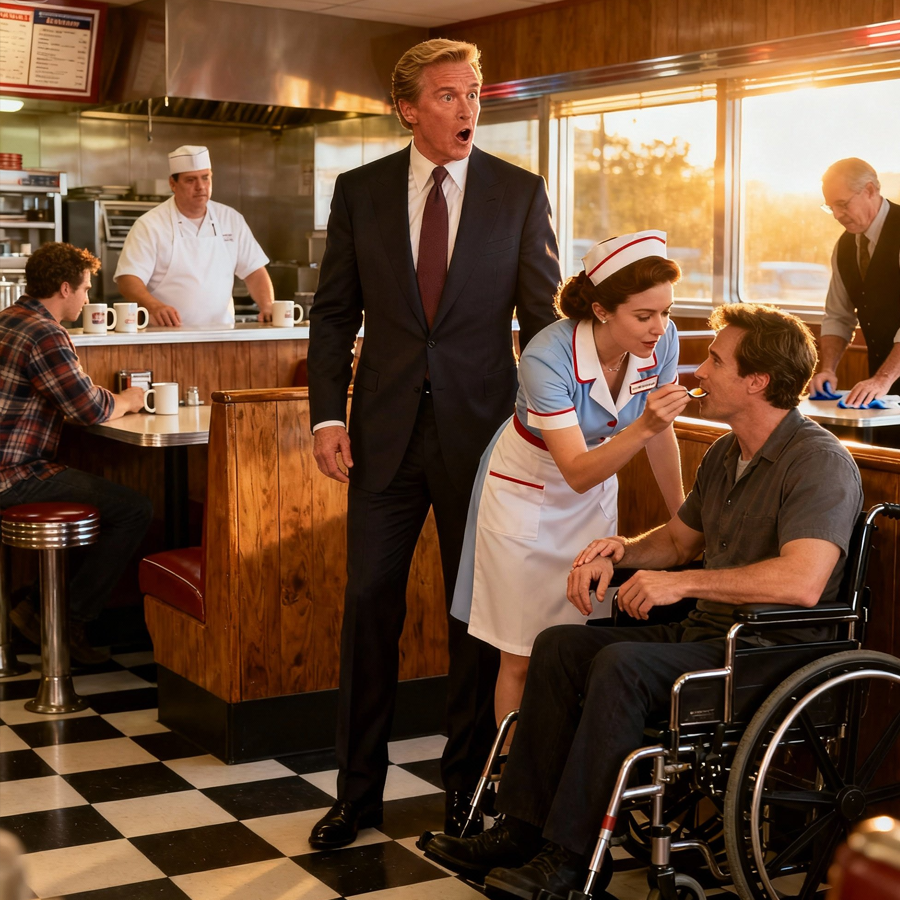 โBillionaire Sees a Waitress Feeding His Disabled Father at a Dinerโฆ She Never Expected What Happened Next, Unveiling Shocking Secrets, Revealing Hidden Connections, and Sparking a Chain of Events That Would Forever Change Their Livesโ