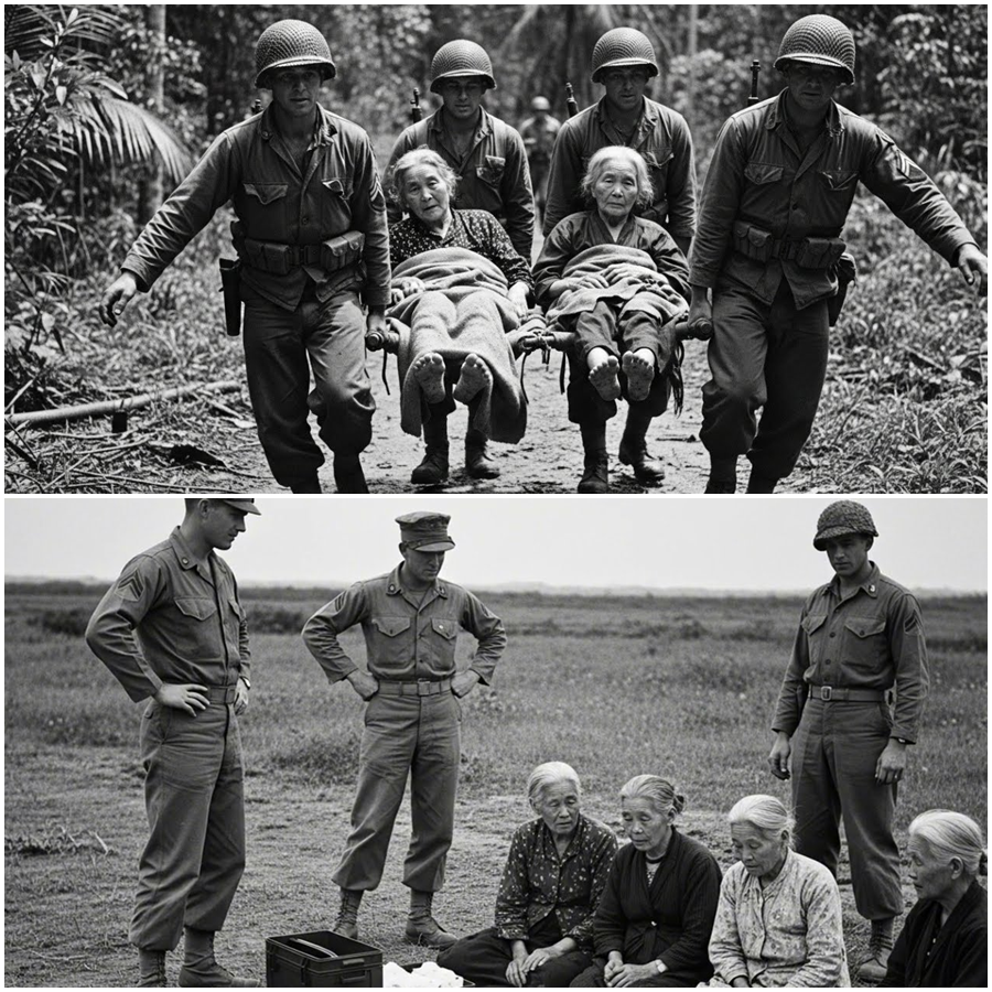 They Thought They Had Been Forgotten Forever. Weak, Exhausted, and Barely Able to Stand, Japanese Grandmothers Held as Prisoners Prepared for the End in Silence. No Help Was Expected. No Mercy Was Promised. Then, in the Most Unlikely Turn of the War, U.S. Soldiers Did Something No One Could Believe. Without Orders, Without Applause, They Lifted the Elderly Women Onto Their Own Backs and Began Walking — Mile After Mile — Toward Medical Care. What Happened During That 12-Mile Journey Changed Lives, Challenged Assumptions, and Revealed a Side of War History Rarely Told.