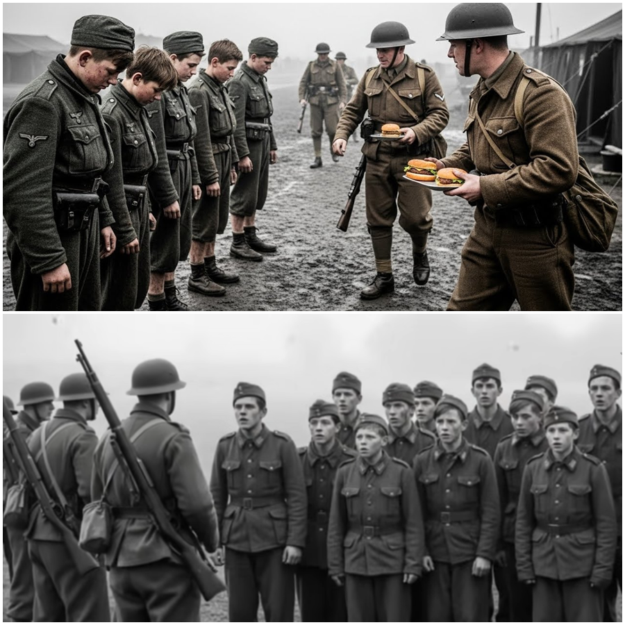 Teenage German Soldiers Braced for Dawn Punishment, Certain Their Fate Was Sealed, Until British Guards Returned in Silence Carrying Warm Hamburgers, Triggering Shock, Tears, and an Unforgettable Lesson About Mercy, Responsibility, and the Human Choices That Redefined the End of War