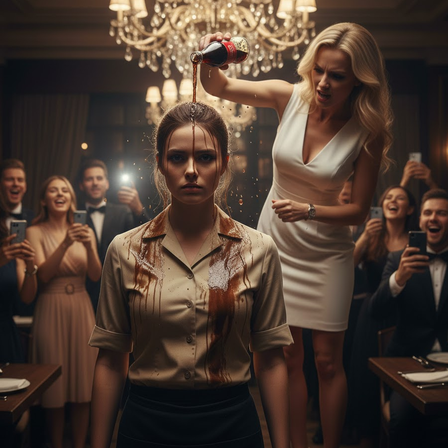 They Laughed, Pointed, and Treated Her Like She Was Invisible—Calling Her “Just a Waitress” Before Pouring Coca-Cola on Her in Front of an Elite Crowd—But Seconds Later, a Single Arrival, One Calm Sentence, and the Billionaire Standing Behind Her Turned the Entire Room Silent, Exposed Every Assumption, and Delivered a Reversal So Stunning It Permanently Redefined Power, Dignity, and Who Was Really in Control