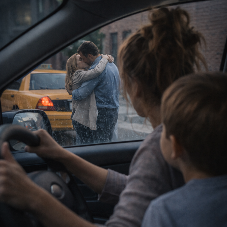 My husband told us he had an early business trip, so I drove him to the airport with our 5-year-old son.