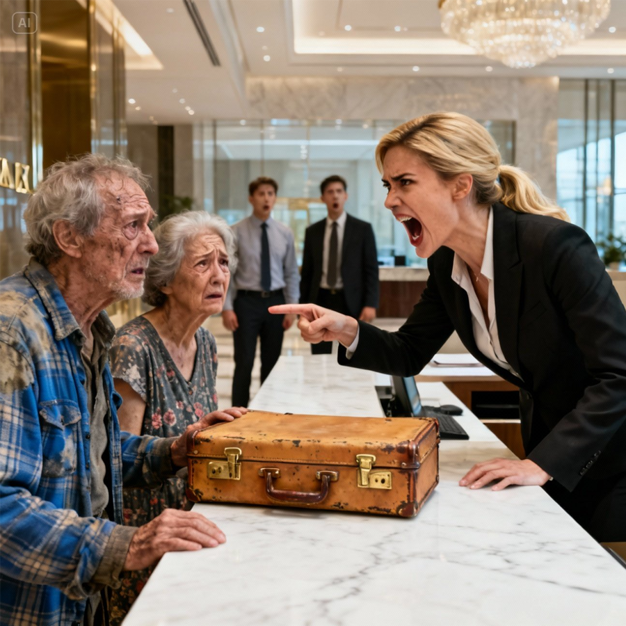 “GET OUT OF HERE!” the Store Manager Screamed—Judging the Quiet Woman by Her Worn Clothes and Old Suitcase. Customers Watched as Security Closed In, Certain It Would End in Humiliation… Until the Case Was Opened. What Spilled Onto the Counter Wasn’t Trash, Not Tricks, and Not What Anyone Expected. In Seconds, Arrogance Turned to Panic, Authority Crumbled, and the Woman Everyone Dismissed Became the One Person the Entire Store Had to Answer To—A Shocking Moment That Brought a Grown Manager to Her Knees and Silenced the Room Forever.