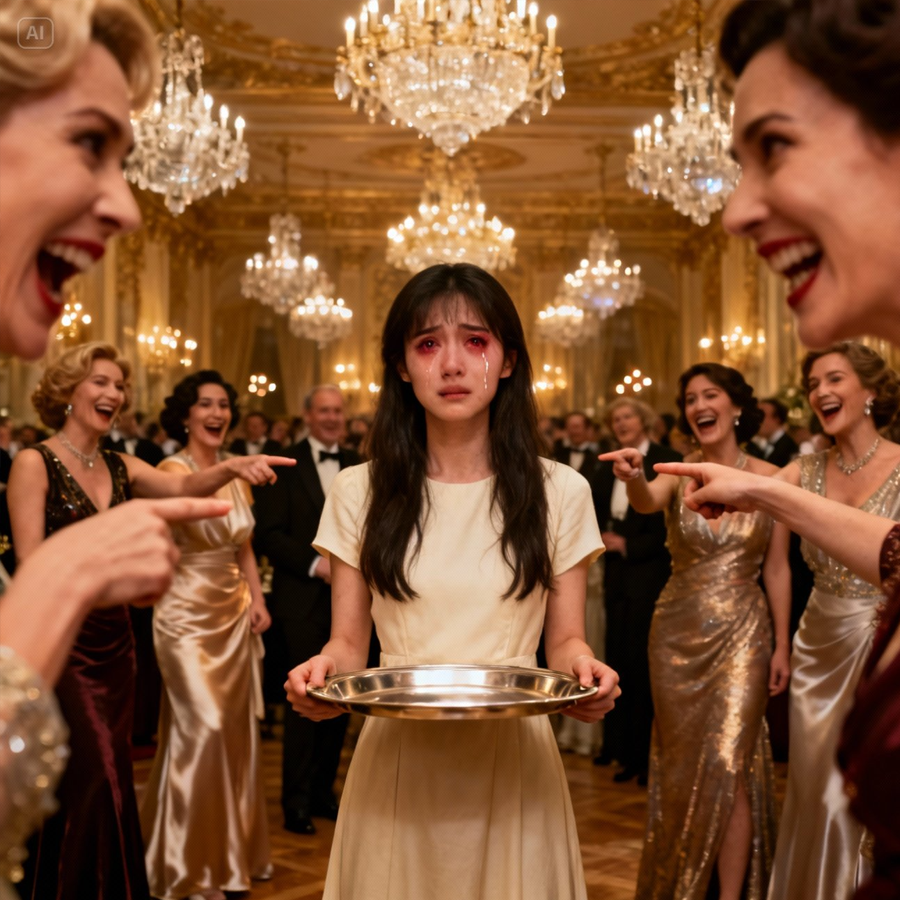 SHE GOT LAUGHED AT FOR HOLDING A TRAY—Until the Engagement Party Music Stopped: They Mistook the Quiet Woman in Flats for a Server, Handed Her Dirty Glasses, and Told Her to “Smile More,” but a Private Phone Call Triggered a Sudden Security Sweep, the Host’s Face Drained, and the Fiancé’s Luxury Watch Became Evidence; When a Black Envelope Was Opened on the Microphone, the Room Learned the Truth—she wasn’t staff, she was the billionaire’s hidden heir and the real owner of the venue—and the ring’s secret hit the big screen in real time while sister begged her not to speak.