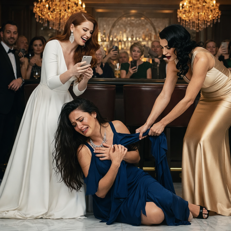 They Laughed, Shoved, and Knocked the “Simple” Girl to the Floor in a Crowded Bar—Mocking Her Clothes, Her Silence, and Her Place in the Room—Never Imagining That the Woman They Treated Like a Nobody Was the Billionaire’s Wife, and That One Calm Arrival Would Flip Power, Expose Every Lie, and Turn Their Cruel Night Into a Stunning Lesson No One There Would Ever Forget