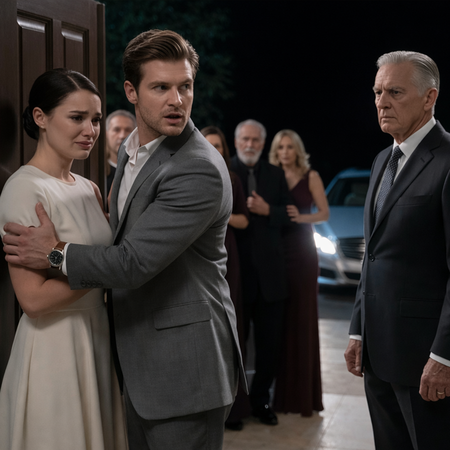 He Forced His Own Wife Out in Front of the Guests, Believing Power, Pride, and Silence Would Keep His Secret Buried Forever—Until a Mysterious Wealthy Old Man Stepped Out of the Shadows, Stopped the Celebration Cold, Looked Straight at the Woman Everyone Had Just Watched Being Cast Aside, and Uttered Seven Words That Turned Laughter Into Shock, Music Into Silence, Status Into Liability, and One Man’s Carefully Built World Into a Public Reckoning No One at the Party Was Prepared to Witness