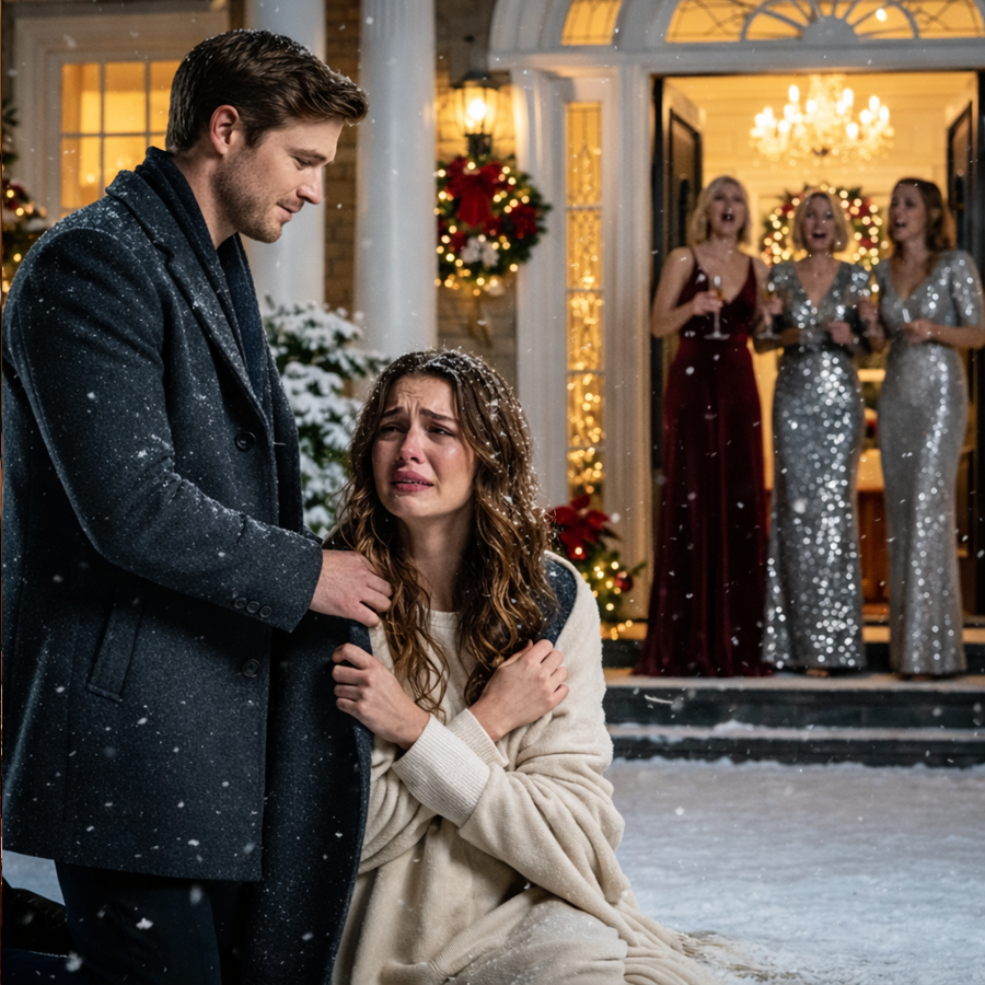 They Smiled for Photos, Sang Christmas Songs, and Pretended to Be Kind While Quietly Humiliating the Silent Girl All Evening, Laughing at Her Clothes, Ignoring Her Words, and Making Her Feel Invisible in a Room Full of Lights and Laughter — No One Thought It Mattered, No One Expected Consequences, and No One Realized the Night Was About to Change, Because Just as the Snow Fell Outside and the Music Reached Its Peak, a Billionaire Arrived Without Warning, Spoke Calmly, and Turned a Moment of Cruelty into a Stunning Wake-Up Call That No One in That House Would Ever Forget