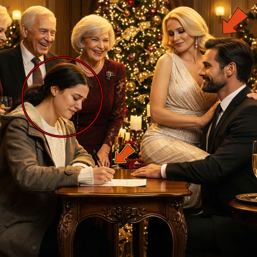 She Signed the Divorce Papers Through Tears at a Lavish Christmas Party, Surrounded by Laughter and Champagne—Unaware That the Quiet Woman Everyone Pitied Was Carrying a Truth Powerful Enough to Shatter the Room, Rewrite the Night, and Expose a Legacy No One Saw Coming, Turning Mockery Into Silence, Celebration Into Shock, and One Public Humiliation Into the Most Ironic Reveal of the Year