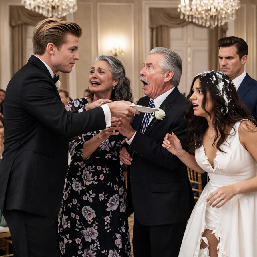 He Mocked Her Parents’ Clothes, Questioned Their Worth, and Publicly Embarrassed Them at His Own Wedding While Guests Watched in Awkward Silence — The Groom Believed Power Belonged to Him, That No One Would Dare Challenge His Words, and That His Bride’s “Simple” Family Had No Defense, Until an Unassuming Man Quietly Stood Up, Spoke Just a Few Calm Sentences, and Revealed a Truth So Shocking That the Celebration Stopped Cold, Faces Went Pale, and the Groom Realized Too Late That One Billionaire’s Presence Was Enough to Rewrite the Entire Story of That Wedding Night