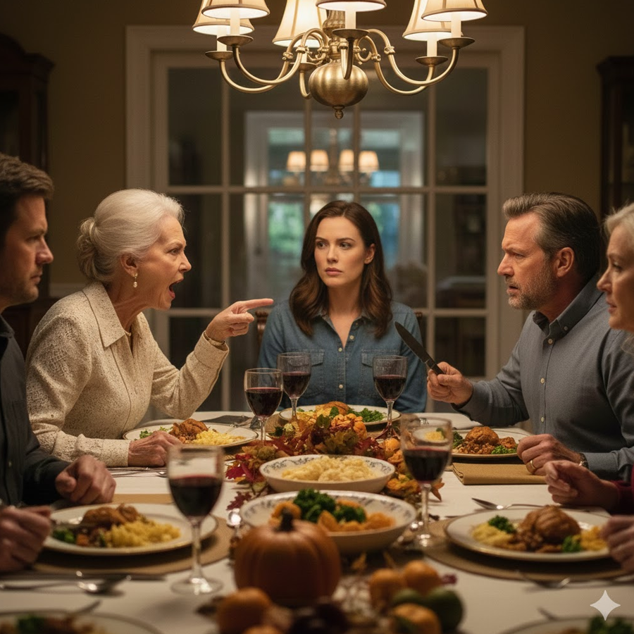 Mandy, answer me. Why is there an elderly couple I don’t recognize living in the million-dollar lakeside house I bought for you? Her words froze the lively Thanksgiving table in an instant. Clink. A sharp hollow sound rang out. Across from me, my father, George, had dropped the knife he’d been gripping onto his plate.