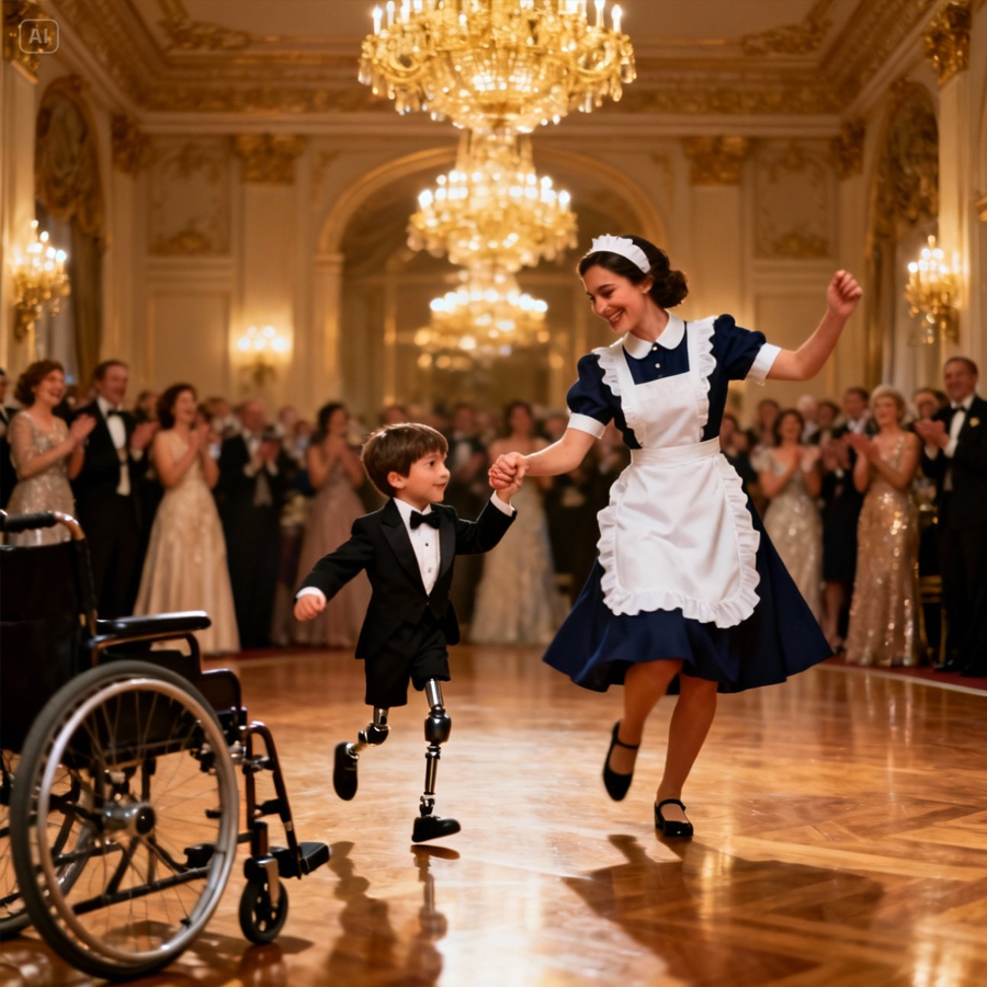 A Billionaire Father Mocked a Shy Waitress for Approaching His Disabled Son on the Dance Floor—But When the Music Slowed and the Room Fell Silent, a Single Brave Gesture Unleashed a Stunning Chain of Events That Shattered Old Assumptions, Exposed a Hidden Truth About Dignity and Courage, and Transformed a Cold Night of Power and Pride Into a Life-Changing Moment No One Would Ever Forget