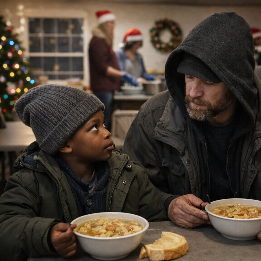 Black Child Asked for Food at a Christmas Shelter… The Man Who Helped Wasn’t Who Anyone Expected