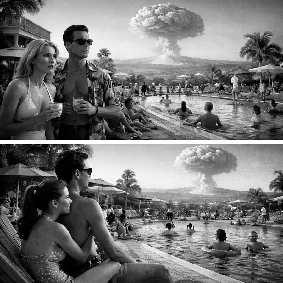 They Swam, Sipped Coffee, and Watched the Sky Burn: The Forgotten Morning When Las Vegas Woke Up Beneath a Silent, World-Changing Dawn