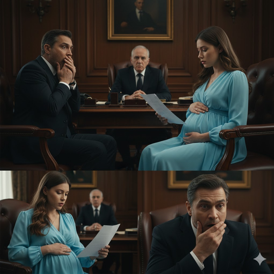 She Walked In Expecting a Divorce Settlement — But When He Looked Up and Froze, the Truth Became Impossible to Ignore: Seven Months Pregnant, a Past He Thought Was Buried, a Silence Filled With Unanswered Questions, and a Single Meeting That Turned a Cold Legal Process Into a Shocking Emotional Reckoning No One in the Room Was Prepared For