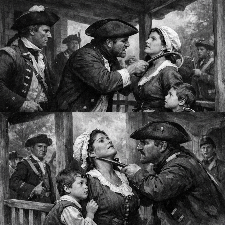 A Blade at Her Throat, a Child by Her Side: The Chilling Moment a Frontier Mother Defied a Feared Loyalist Captain—and Changed the Course of a Forgotten War