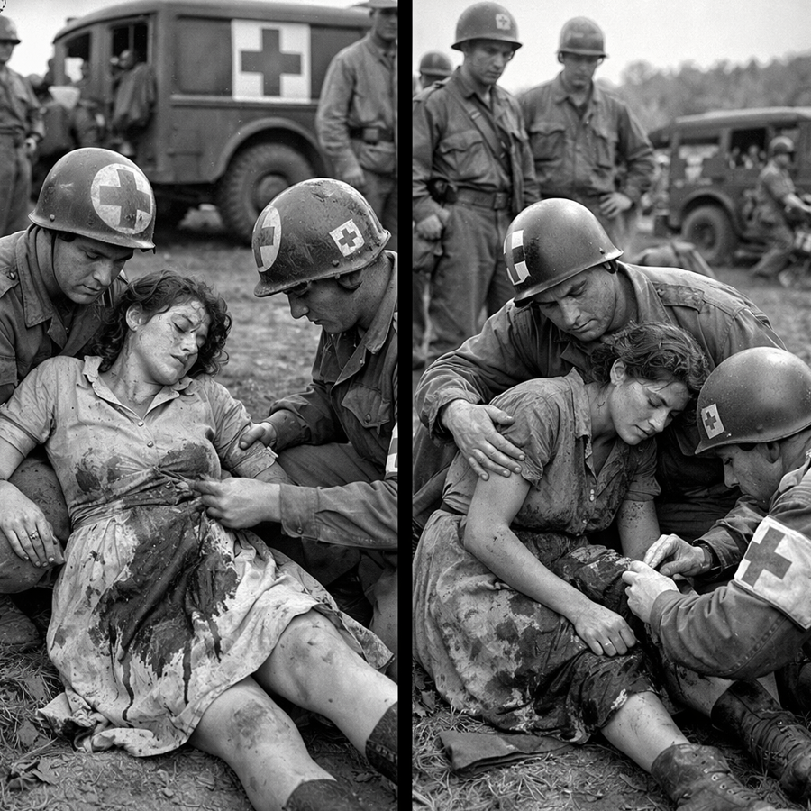 “She Whispered One Sentence and Dropped” — American Medics Rushed a German Woman POW After a Dark Stain Spread Across Her Dress… and Nobody Could Explain Where It Came From