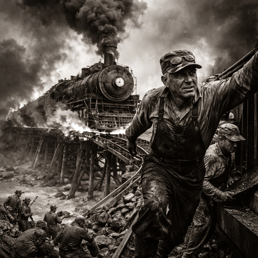 They Watched the Bridge Burn and Called the Supply Line Dead—Until the “Fire Train” Came Screaming Through the Smoke, Carrying One Sealed Crate That Could Decide an Entire Front by Sunrise