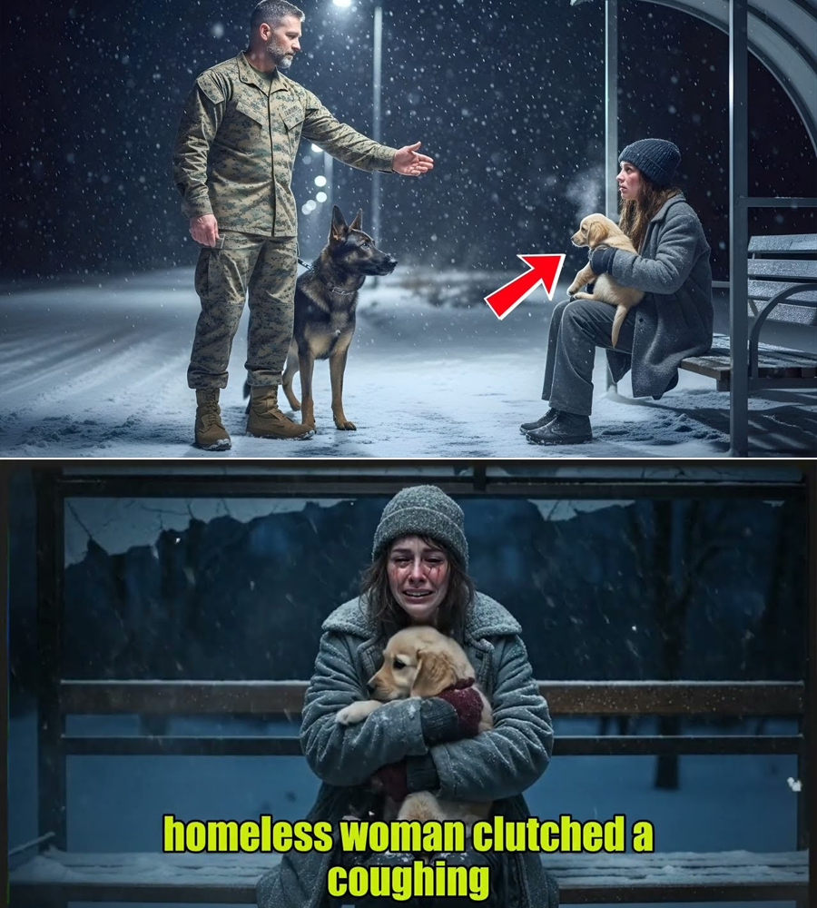 “You’re Not Staying Here,” He Snapped—But the Freezing Woman, a Shivering Puppy, and One Forgotten Marine Dog Tag Forced a Secret Past to Surface Before Sunrise
