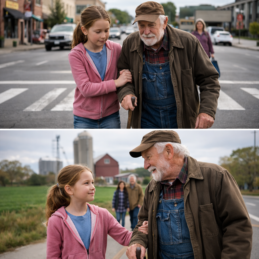 She Was a Broke Small-Town Girl Helping a Frail Old Man Cross the Street—Until One “Thank You” Exposed Who He Really Was, Triggered a Quiet Test, and Flipped Her Whole Future Overnight