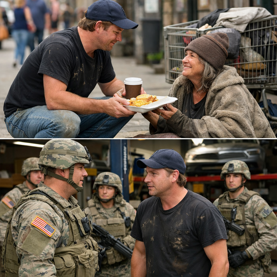 He Brought Breakfast to a Silent Woman Behind His Garage Every Morning—Until U.S. Army Trucks Rolled Up at His Workshop, Called His Name, and Her One Whisper Stopped a Disaster Cold