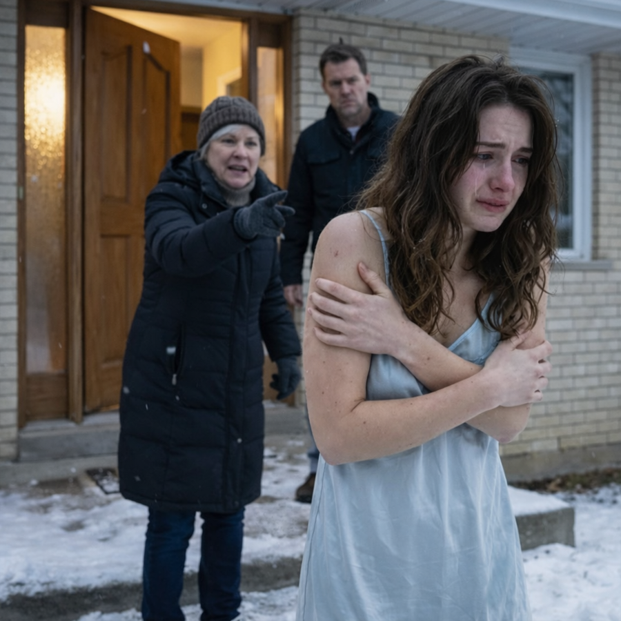 My Husband Kicked Me Out To Freeze—but His Rich Neighbor Said, “He’ll Lose Everything Tomorrow,” and That Single Sentence Unlocked a Chain of Secrets, Silent Deals, and a Reckoning No One in Our Quiet Town Saw Coming Until the Truth Finally Surfaced at Dawn and Turned Power, Loyalty, and Betrayal Inside Out Across One Long Night of Cold, Fear, Witnesses, and a Carefully Hidden Plan Unraveling Everything Forever