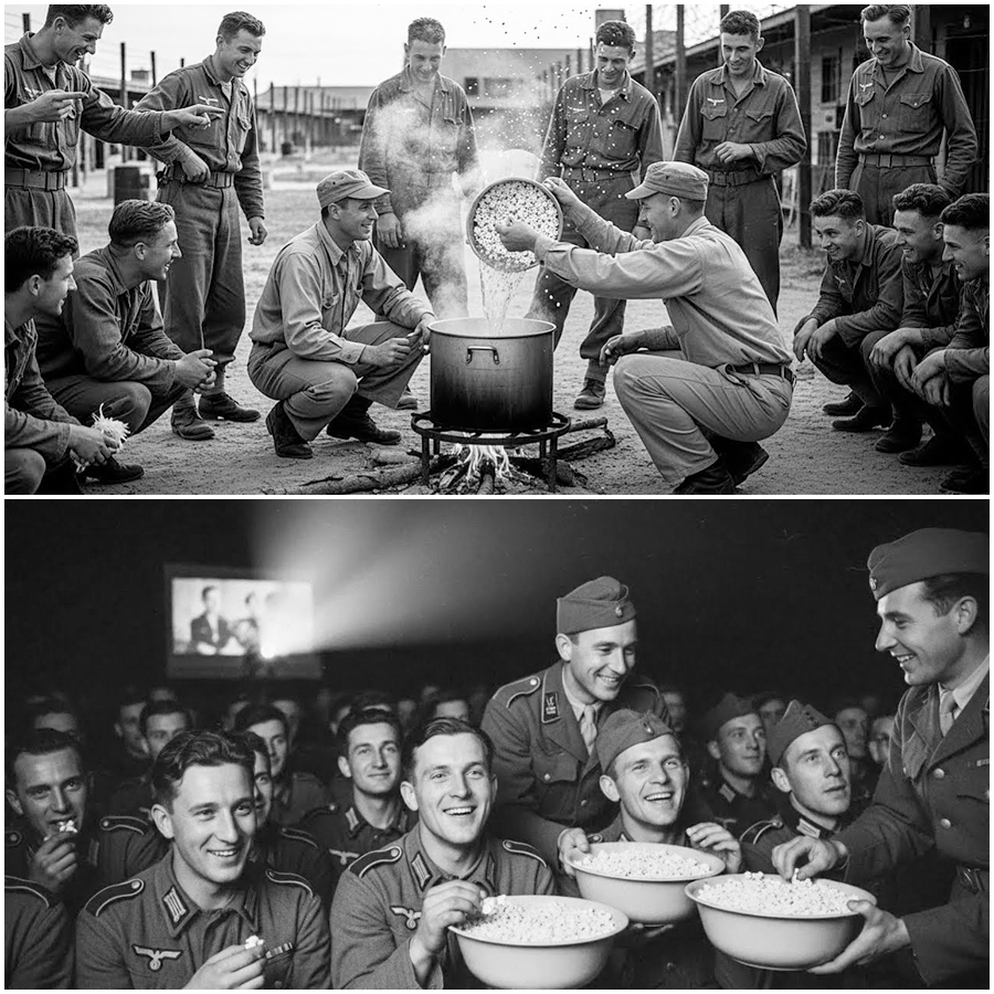 German Prisoners Mocked a Strange American Snack Made from Exploding Corn and Laughed at What They Thought Was Another Example of Useless Excess—Until One Unexpected Taste Inside a Prison Camp Quietly Shattered Their Assumptions About the Enemy, Revealing a Side of American Life So Alien, So Disarming, and So Human That It Changed the Mood of an Entire Camp in a Way No One Ever Predicted