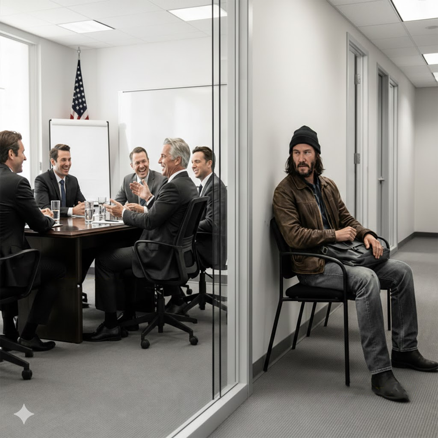 Kunu Reeves walked into his own company and was told to wait in the hallway like a delivery man.