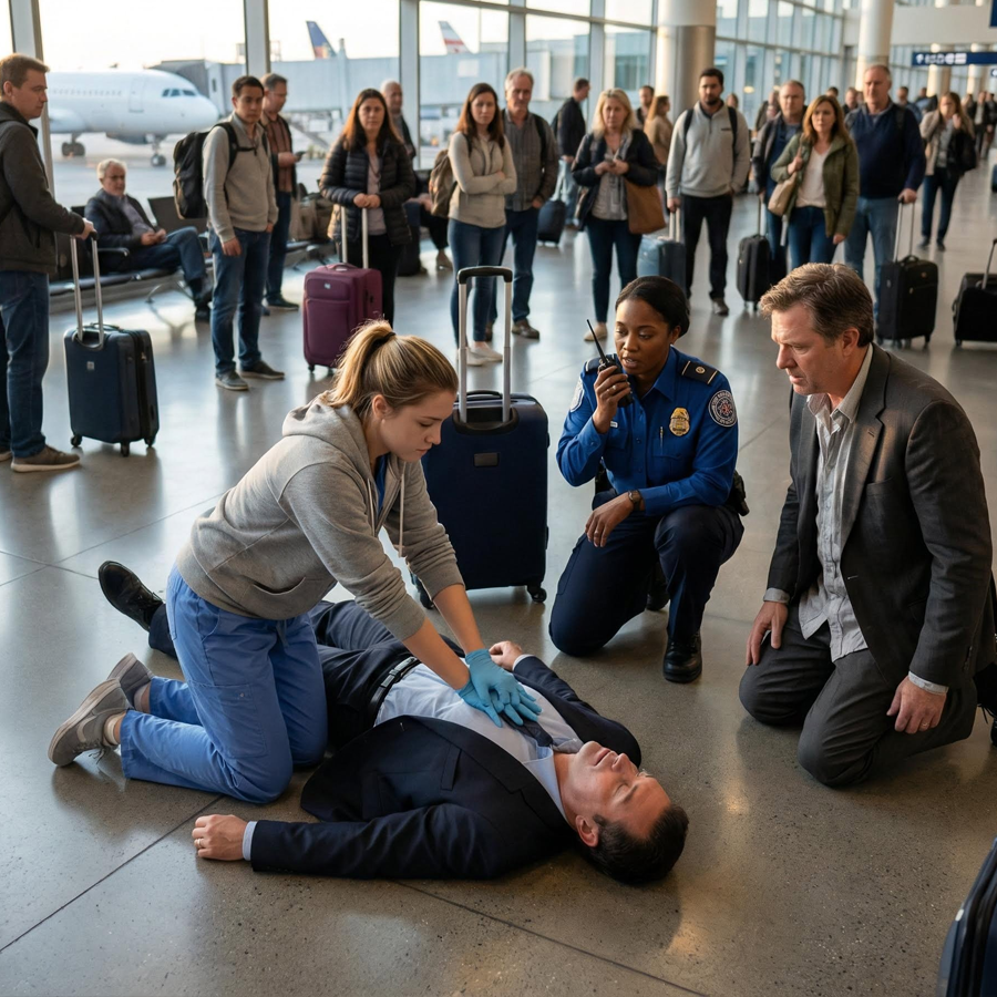 A Rookie Nurse Was Yelled At To Step Back During An Airport Emergency—Moments Later, As She Performed Life-Saving CPR, A Collapsed Marine General Opened His Eyes, Spoke A Long-Buried Combat Medic Call Sign, Froze The Terminal In Silence, And Exposed A Hidden Past That No One There Was Prepared To Hear