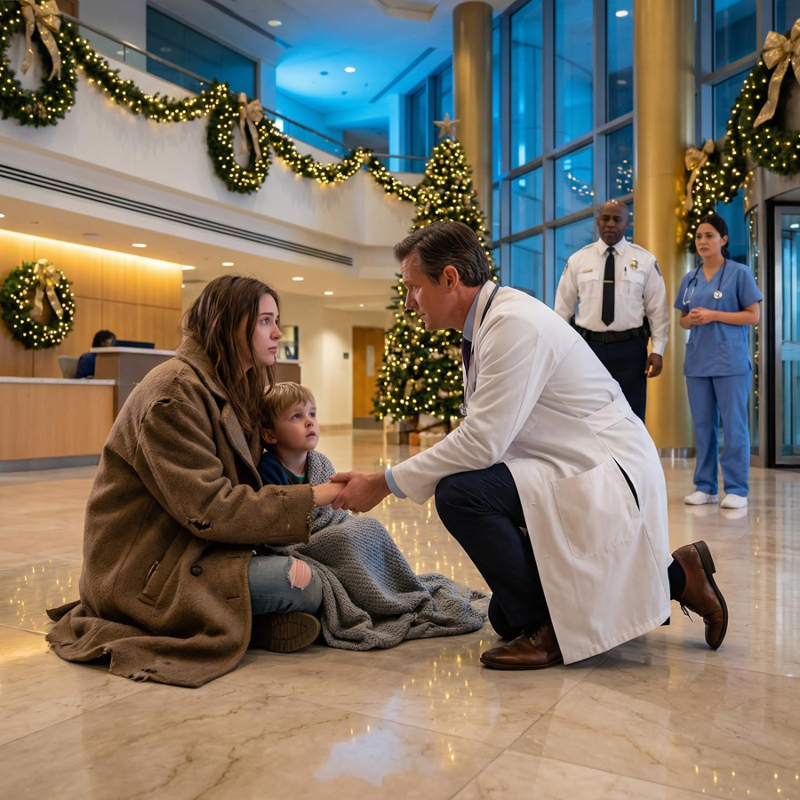 A Hospital Clerk Demanded Insurance as a Cleaning Woman Collapsed with Her Sick Child on Christmas Eve—Then a World-Famous Surgeon Dropped to the Marble Floor, Ignored Protocol, Spoke One Quiet Sentence, and Made a Choice That Stunned the Lobby, Rewrote the Night’s Rules, Exposed a Hidden Past, and Changed the Future of Every Life Watching in Silence