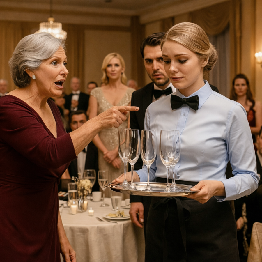 “She’s Nothing But a Waitress,” the Billionaire’s Family Whispered During the Lavish Banquet — But She Accidentally Overheard One Quiet Sentence Behind Closed Doors, and What That Hidden Truth Revealed About Power, Bloodlines, and a Forgotten Past Turned a Night of Luxury Into a Shocking Reckoning No One at the Table Was Prepared to Face