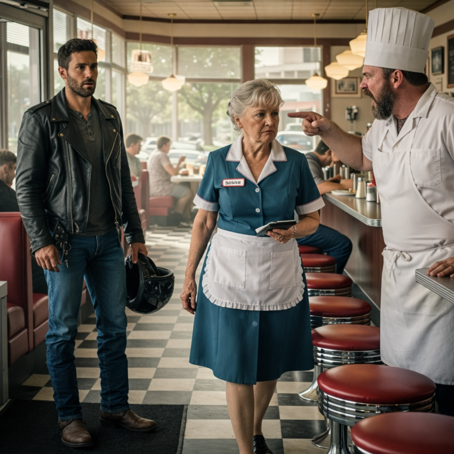 He Came Home After Five Long Years Expecting a Reunion—But When a Biker Walked Into a Small Diner and Saw His Mother Being Humiliated in Silence, Everything Inside Him Shattered, Forcing a Reckoning That Exposed Hidden Sacrifices, Unspoken Pain, and a Truth So Devastating It Changed Every Person in That Room Forever