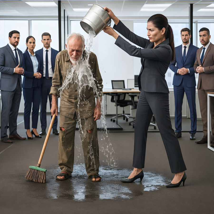 She Publicly Shamed an Elderly Man Believing He Was Just a Beggar — Laughter Spread, Cameras Watched, and Confidence Took Over Until a Single Revelation Stopped the Room Cold, Exposed Hidden Power, Reversed Every Judgment, and Turned an Act of Arrogance Into a Stunning Moment of Silence, Regret, and Shock That No One Present Would Ever Forget