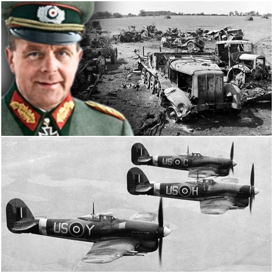 A German General Could Only Watch as 450 Allied Typhoon Rockets Rained Down for Seven Relentless Hours at Mortain, Turning 175 Armored Vehicles Into Wreckage, Shattering a Carefully Planned Counteroffensive, and Revealing in Real Time How Air Power, Coordination, and Timing Destroyed One of the Last Major Hopes to Reverse the War in Normandy
