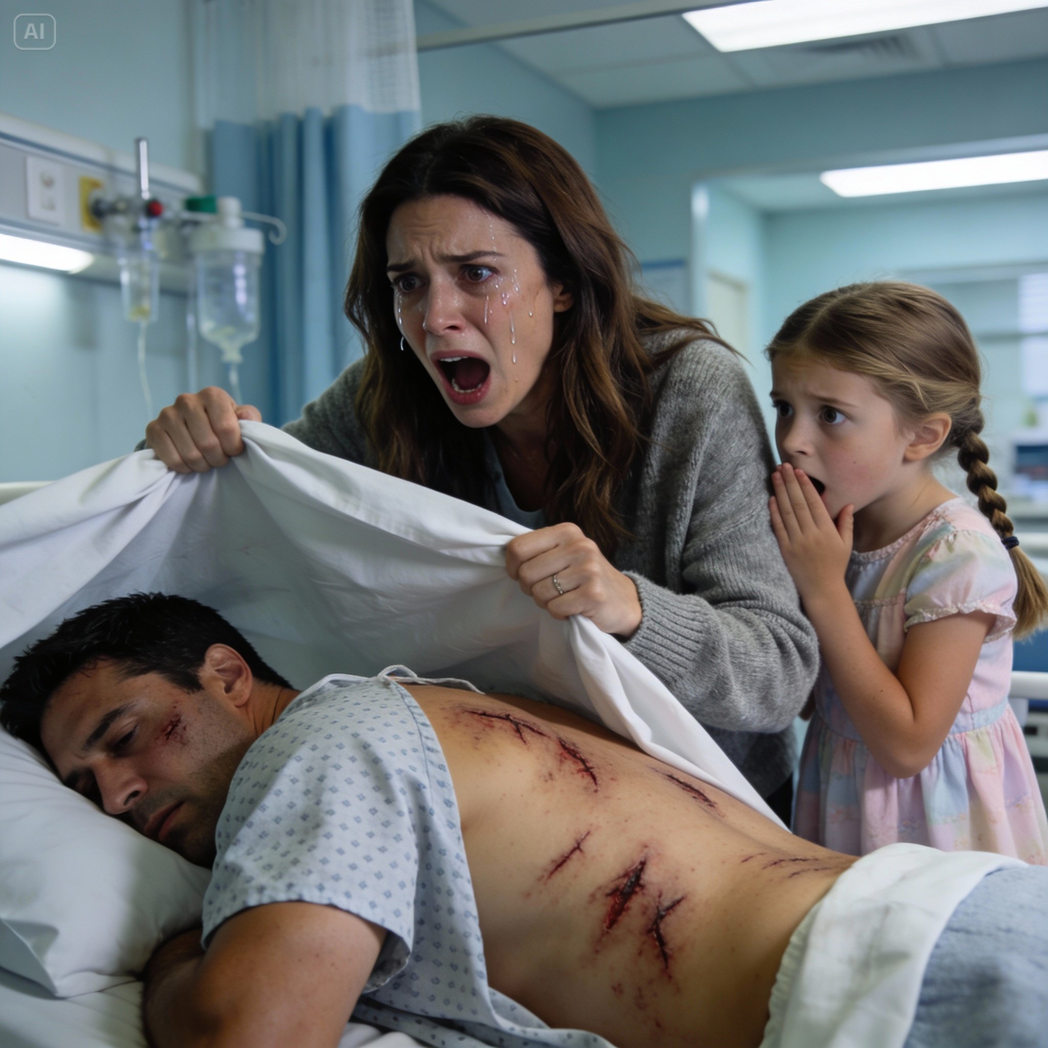 My husband was in the hospital, so I visited him with our 5-year-old daughter. As he slept, my daughter whispered to me, “Mom… do you know what’s really on dad’s back?” Confused, I asked, “What do you mean?” Without a word, she lifted the sheet off his back. And in that instant, I couldn’t breathe. Every drop of blood drained from my face.