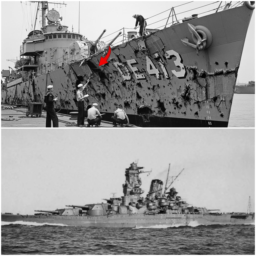 Leading the enemy formation was Yamato, the largest battleship ever built, displacing 72,000 tons with nine 18.