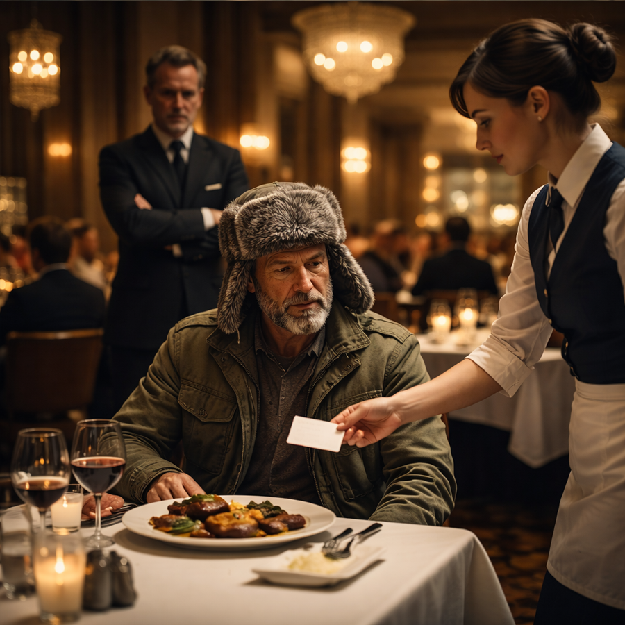 When an Undercover Millionaire Ordered the Priciest Steak Wearing Muddy Boots, a Waitress Slipped Him a Napkin Meant to Protect a Stranger—But Those Few Words Froze Him Mid-Bite, Exposed a Buried Past, Unmasked a Cruel Test, and Triggered a Chain Reaction That Turned One Rainy Night, One Forgotten Restaurant, and One Quiet Act of Kindness Into a Reckoning No One Saw Coming