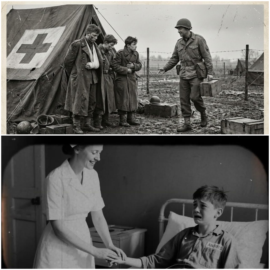 Wounded German Boys Hid Their Bandages in Ruins, Terrified That Approaching American Medics Would Silence Them Forever, a Chilling Wartime Fear Born from Propaganda, Desperation, and Collapse, Revealing a Forgotten Chapter of World War Two Where Injured Child Fighters Chose Pain Over Help, and Mistrust Nearly Cost Them Their Lives in the Chaos of Defeat
